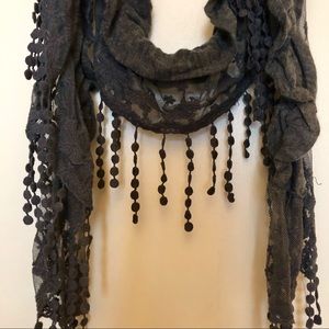 NWOT Gray Scarf with Lace Detailing